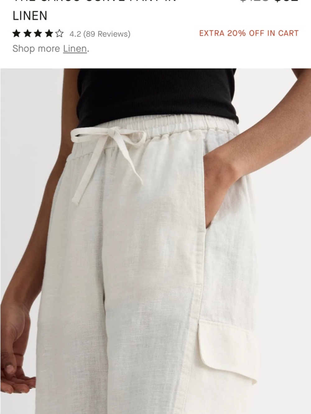 NWT Everlane Women's Cargo Curve Pant Linen in Natural Chambray, Size small - Picture 2 of 7